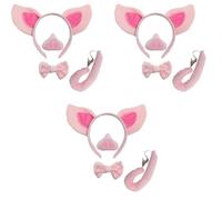 Carnavalife 4 Pieces Adult Pig Costume Set, The Three Little Piggy Costume Set, Ear Nose Tail Bow Tie, Holloween, Carnival (3)