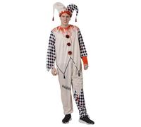 Carnavalife Adult Scary Clown Costume with Jester Hat and Blood Effect, Black White Harlequin Halloween Outfit Men (Bloody Clown with Hat for Men, M)