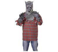 Carnavalife Adult Werewolf Costume with Mask Shirt and Hairy Gloves, Realistic Halloween Outfit for Cosplay and Parties (Grey Werewolf, M)