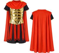 Carnavalife Mens Roman Soldier Costume Adult Tunic Red Cloak Gold Armor Centurion Legionnaire Gladiator Suit for Halloween Carnival Theme Party