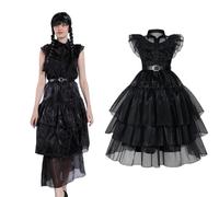 Carnavalife Wednesday Addams Girl's Costume, Wednesday Addams Women's Costume, Wednesday Addams Girl Costume, Wednesday Addams Girl Dress (S, Adult Wednesday Dance Dress)