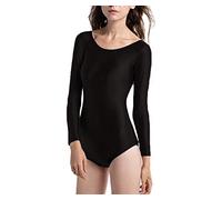 Carnavalife Women's Long-Sleeved Round Neck Ballet Leotard, Dance Leotard for Gymnastics Dancer, Please Check the Size Chart Before You Buy, Black/White, XL