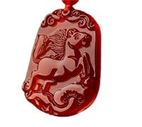 Carnelian Chinese Zodiac Jade Necklace, Red Agate Chalcedony Fortune Gemstone Necklace