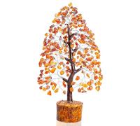 Carnelian Crystal Tree of Life - Handmade Gemstone Bonsai 300 Beads on Silver Wire & Wooden Base - Feng Shui Tree for Courage & Positive Energy - Reiki & Meditation Décor Gift for Home & Office