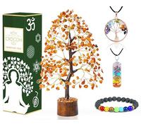 Carnelian Crystal Tree of Life with Bracelet & 2 Pendants Feng Shui Gem Tree Decor Healing Crystals Spiritual Orange Gifts for Cute Home Room & Desk Decor, Gifts for Women, Girlfriend, Her & Sister