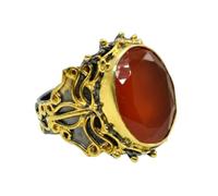 Carnelian Oval Gemstone Ring Orange Faceted 925 Sterling Silver Black Rhodium Gold Plated Bezel Set Bold Designer Jewelry for Women Q1/2,58(18.5)