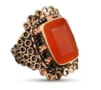 Carnelian Rectangle Faceted Orange Gemstone Ring 925 Sterling Silver Black Rhodium Rose Gold Plated Bezel Set Statement Cocktail Jewelry for Women Q1/2,58(18.5)