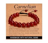 Carnelian - Stone of Luck - Handmade Yoga Natural Stone Crystal Healing Power Energy Gifts for Unisex Adult Bracelet Macrame Adjustable 10mm
