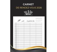 Carnet de rendez-vous 2026: Agenda journalier 2026 - Prise de rendez-vous professionnelle pour salons de coiffure | 1 jour = 1 page | De 07h00 à 22h30 par intervalles de 30 minutes