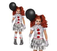 Carnevil Clown Girls Penny Grey Clown Halloween Fun World Fancy Dress Outfit Sca
