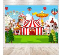 Carnival Backdrop Cartoon Amusement Park Ferris Wheel Carousel Blue Sky Circus Tent Photography Background 7x5ft Polyester Carnival Games Circus Theme Party Decorations
