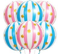 Carnival Balloons 22 Inch Matt Round Foil Balloon 6Pcs Large 4D Stripe Pink and Blue Balloon Shape Circus Clown Carnival Christmas Foil Balloons Birthday Xmas Festive Party Decoration Supplies