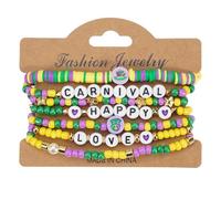 Carnival Bracelets Bracelets for Women Stackable Rainbow Colours Vinyl Disc Clay Beads Stretch Bracelets Elastic Layering Friendship Bracelets Boho Summer