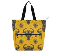 Carnival Buffalo Pattern Safari Yellow Kids Tote Bag Piano Book Bag for Kids Adults, Gothic Lightweight Library Book Tote Shopping Bag with Zipper Handles for School Work Travel Rainbow
