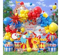 Carnival Circus Balloon Garland Arch Kit 116pcs, Red Blue Yellow Balloon Arch Set with Confetti Balloons, 22 Inch Star Balloon and Happy Birthday Circus Tent Balloon, DIY Party Backdrop Decor