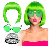 Carnival Costume Bob Wig - Women's Neon Short Wig, 130g Pet Material, Includes Sunglasses and Wigs Net | Eye-Catching Cosplay Accessory for Themed Parties Stage Acts Masquerade Events School Plays