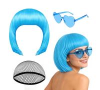Carnival Costume Bob Wig - Women's Neon Short Wig, 130g Pet Material, Includes Sunglasses and Wigs Net | Eye-Catching Cosplay Accessory for Themed Parties Stage Acts Masquerade Events School Plays