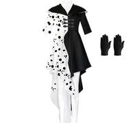 Carnival Costume Women's Cruella Deville Costume Dress Cosplay Black and White Dalmatian Stain Dress Partner Costumes Carnival (L)