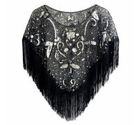 Carnival Costume Women's Sequin Scarf Fringe Cape Elegant Fancy Dress Costumes Sparkling Stole Short Shawl Evening Dress Festive Stole Shoulder Scarf Glitter Wedding Poncho, O silver., One size