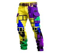 Carnival Costumes Colourful Fabric Trousers Men's Funny Cargo Trousers with Multiple Pockets Festive Party Work Trousers Hip Hop Y2k Casual Outdoor Sports Trousers Streetwear Carnival Costume, R