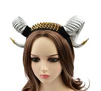 Carnival Curved Horn Shape Headband Evil Queen Hair Hoop Cosplay Costume Witch Headpiece Accessory For Girl Color Matching Devil Horns Kids Devil Horns Headband Silver Long White Cosplay