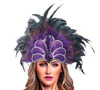 Carnival Feather Headdress for Women Pageant Fascinator Decorative Headpiece Boho Crown Headwear Ethnic Carnival Costume Theme party Activities Headwear Halloween Prom Hair (Purple, One Size)