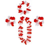 Carnival Flower Chain, Red and White, Pack of 4 Carnival Decoration Hawaiian Chain Flowers Set with Carnival Necklace, Hair Band and Bracelets, Photo Props Flower Chains for Birthday, Carnival Fancy