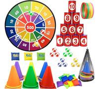 Carnival Games Combo Set, 56 Piece Dart Board Plastic Cone Bean Bag Set Including Ring Toss Games Bean Bag Toss Tin Can Knockdown Dart Games for Boys Girls Adults Party Family Yard Games