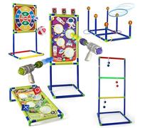 Carnival Games for Kids - Yard Games Include: Ring Toss, Beanbag, Ball Shooting Target Game, Ladder Toss, Darts Board, Tic Tac Toe, Birthday Party Activities, Portable Backyard Outdoor Games for Kids