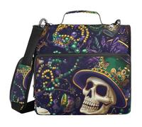 Carnival Green Purple Skull 1.5 Inch 3 Rings Zipper Binder Organizer with Strap Multi-Pocket Portfolios Portfolio Organizer for School/Office