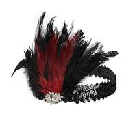 Carnival Headband 1920s Feather Fascinator Headpiece Vintage Tea Party Cocktail Wedding Headwear Carnival Costume Prom Hair Accessory for Women Feather Headbands Decorative Headdress (Red, One Size)