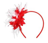 Carnival Headband with Feathers, Red White Costume Women, 1920s Headpiece with Mesh and Flowers for Fancy Dress, Tea Party, Wedding, Birthday Party, Headband Carnival Women