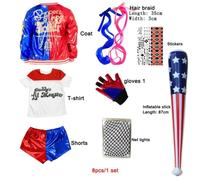 Carnival Kids Girls Suicide Harley Cosplay Costumes Squad Quinn Monster Joker Jacket Suit tattoo stickers Pants Set S Fit 95-110cm 12pcs2