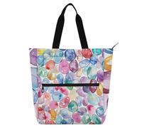 Carnival Marble Stones Pastel Color Books Tote Bags for Kids Women Men, Gothic Lightweight Reusable Book Bag Grocery Bag with Zipper for School Work Travel Rainbow school supplies