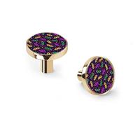 Carnival Mask and Beads on Dark Purple Cabinet Knobs and Wall Hooks, 6 Pack Modern Drawer Pulls with Golden Base, Solid Zinc Alloy Handles for Kitchen, Bathroom, Dresser