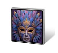 Carnival Mask with Feathers Gold And Blue Unisex Brooches & Pins Square Lightweight Lapel Badge Jewelry for Clothing Shawl Hat