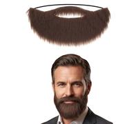 Carnival Moustache, Funny Fake Beard, Brown Fake Beards with Elastic Band, Realistic Schnauzer for Cosplay Accessories, Theme Party, Christmas, Halloween and Carnival