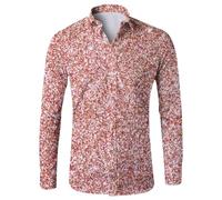 Carnival Must-Have Men's Shirt Shiny Print Button Down Long Sleeve Party Wear Bright Design Comfortable Fabric Festive Celebrations Fashion Men's Fashion, pink, 3XL