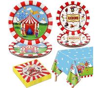 Carnival Party Supplies for 20 Decorations, Circus Tableware Set includes Carnival Paper Plates, Napkins, Welcome to Circus Tablecloth for Circus Carnival Party Decorations, Kids Birthday Party