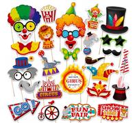 Carnival Photo Booth Props, 30PCS Carnival Decorations Circus Theme Party Decorations,Funny Circus Theme Party Selfie Props - Circus Birthday Backdrop