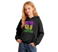 Carnival Print Girls Hooded Fleece Pullover Soft Comfortable Playful Everyday Wear Cozy Sweatshirt Purple Sparkly Top Jumper Kids Age 11 Black Sequin Fancy Dress