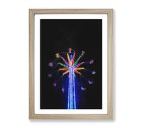 Carnival Ride At Night Painting Modern Framed Wall Art Print, Ready to Hang Picture for Living Room Bedroom Home Office Décor, Oak A4 (34 x 25 cm)