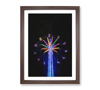 Carnival Ride At Night Painting Modern Framed Wall Art Print, Ready to Hang Picture for Living Room Bedroom Home Office Décor, Walnut A3 (34 x 46 cm)