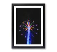 Carnival Ride At Night Painting Modern Framed Wall Art Print, Ready to Hang Picture for Living Room Bedroom Home Office Décor, Black A2 (64 x 46 cm)