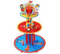 Carnival Theme Cupcake Holder 3 Tier Circus Cardboard Cupcake Stand Circus Tent Cake Stand Dessert Tower Holder for Carnival Circus Themed Birthday Party Decoration Supplies