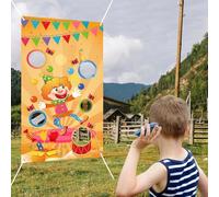 Carnival Throwing Game Clown Banner, with 5 Holes for Parties,Bean Bag Toss Game Indoor Outdoor Events, Carnival Games Carnival Circus Party Events Carnival Decorations and Supplies