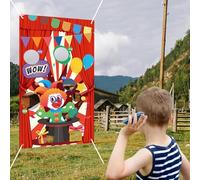Carnival Toss Game Banner, Circus Clown Pattern Backyard Throwing Game Banner for Kids Portable Bean Bag Toss Game Banner for Indoor Outdoor Party Thanksgiving Festival Supplies (Style 2)