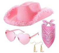 Carnival Western Hat - Plush Style Hat Pink 40x33x14cm Full Costume Kit with Earrings and Bandana Glasses, Cute Themed Costume | Cowgirl Costume Accessory p