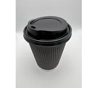 Carnivore Cartel Black 12oz 340ml Ripple Paper Disposable Insulated Coffee Cups with Black sip lids (25x)