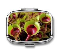 Carnivorous Plant pilldispenser with Mirror 2 Compartments Waterproof PillCase for Purse Pocket Non-Slip Grip Travel Medicine Organizer Container Box for Vitamin Fish Oil Supplement